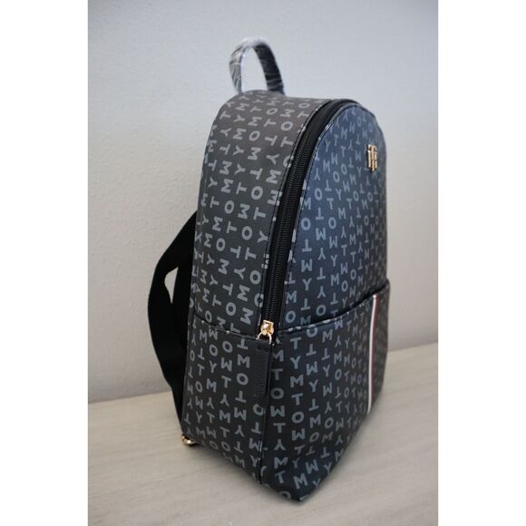 Tommy Hilfiger 69J9675-001 Unisex Black PU Leather Monogram Backpack - Picture 11 of 11